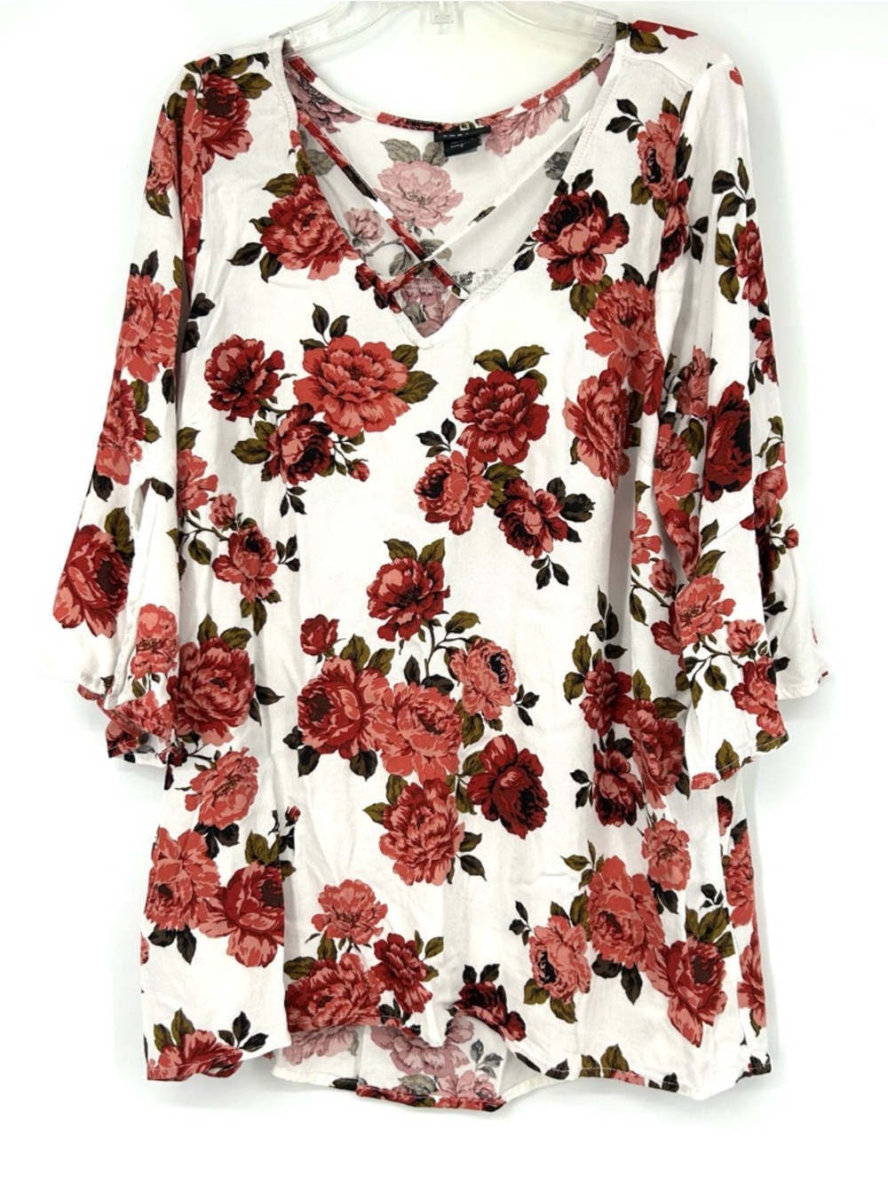 Torrid Bell Sleeve Top White Red Floral